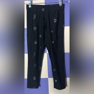 NWT Terez Black Leggings with Silver Hearts and Drawings - Size L / 14-16